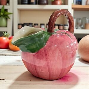 Vintage Majolica Style Hand Painted Tomato Pitcher Jug Made In Portugal Farm EUC